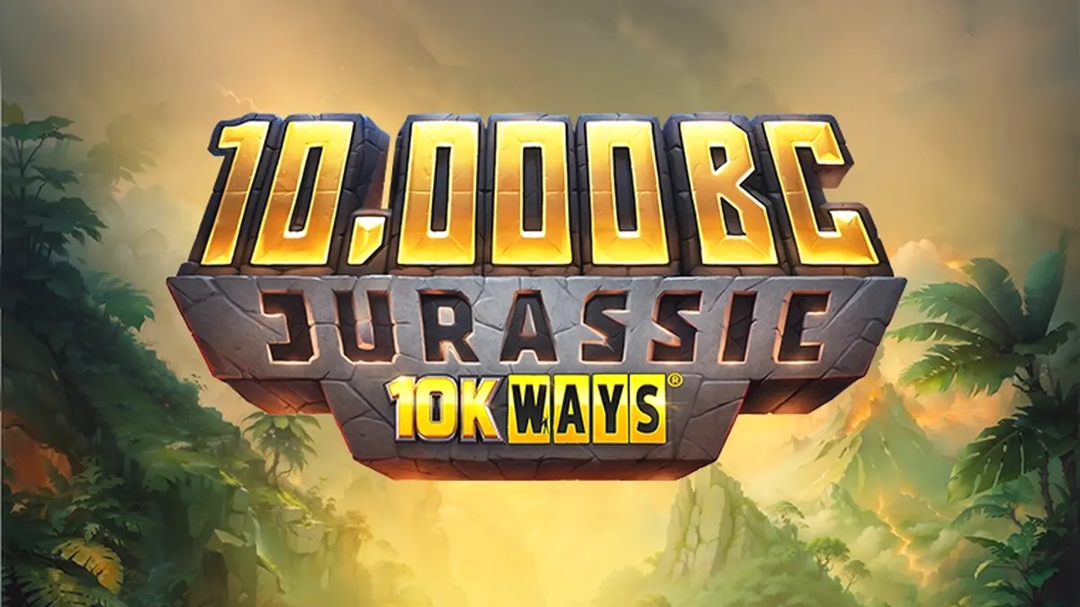 Isang visual na representasyon ng 10,000 BC Jurassic 10K Ways slot game na may temang prehistoriko.